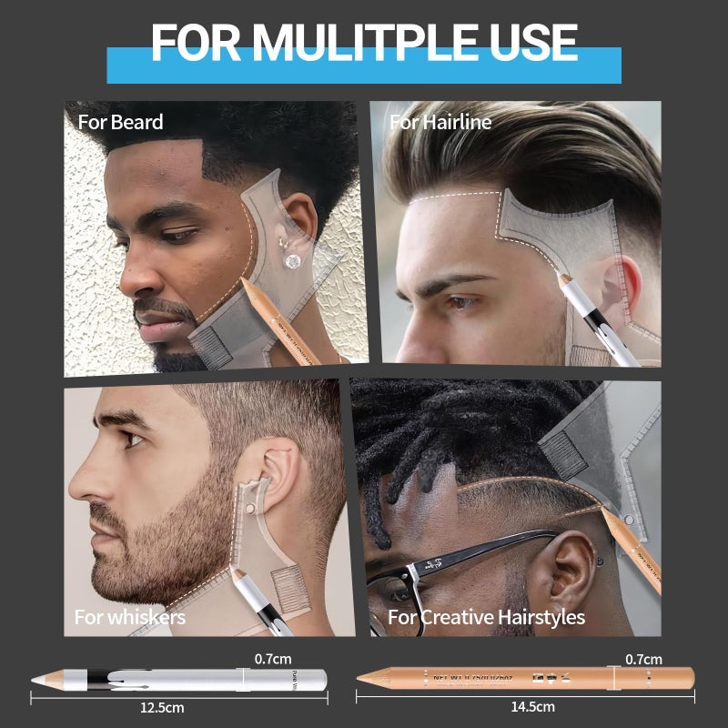 Noerrors Barber Pencil for Lineup White Beige Skin Tone Magic Hairline Pencils Barber Chalk Set Beard Guide Pen with Sharpener Ruler Brush for Hair Design Shaping Trace Grooming Makeup Tool for Men - Image 3